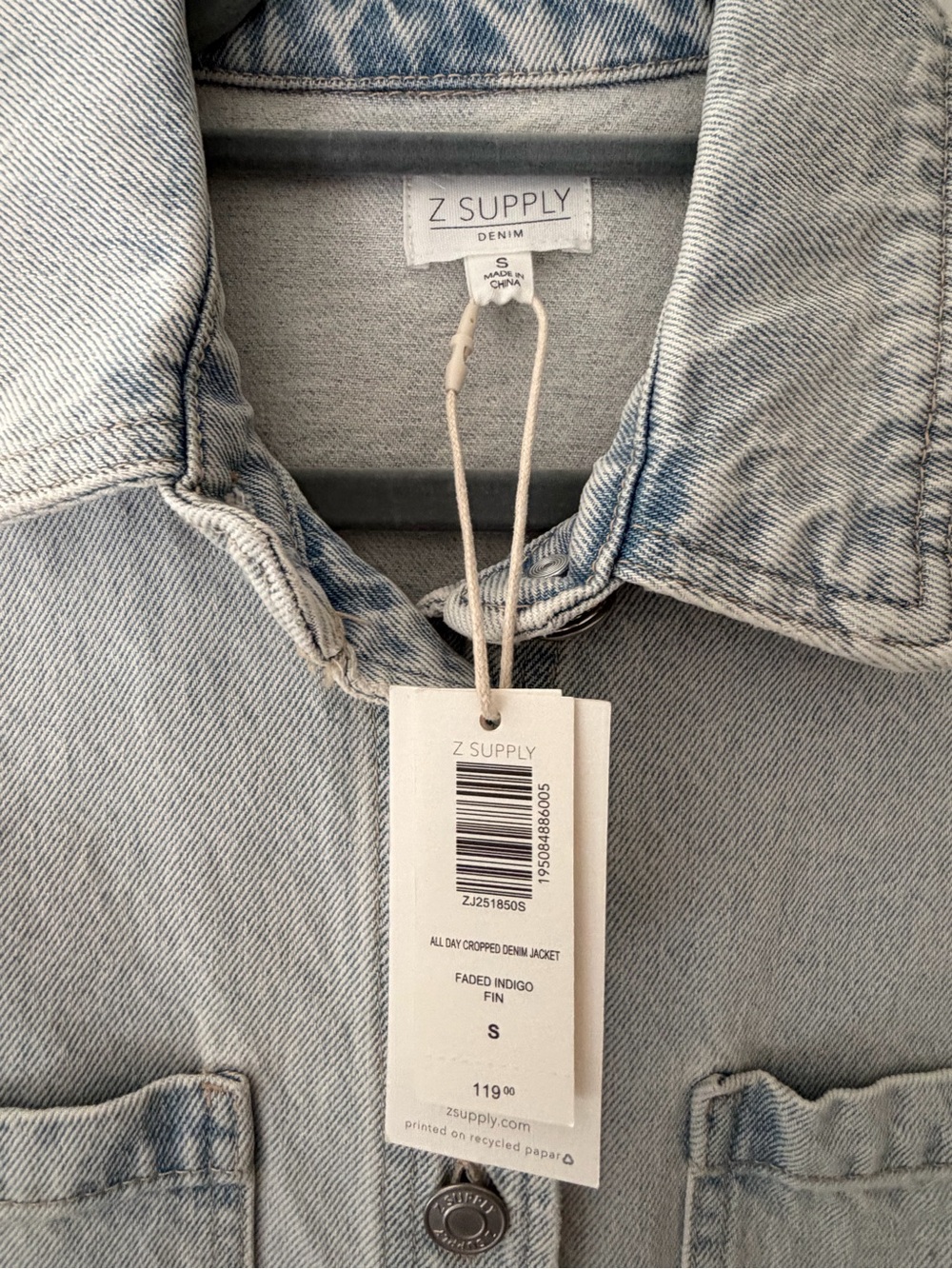 Z Supply All Day Cropped Light Wash Denim Jacket 100% Cotton Western - Picture 6 of 7